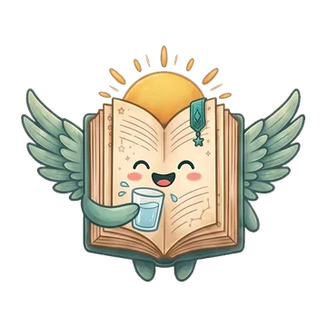 A mascote do BrightLog, um livro com asas, segura um copo de água — o lembrete «Bebe um pouco de água»