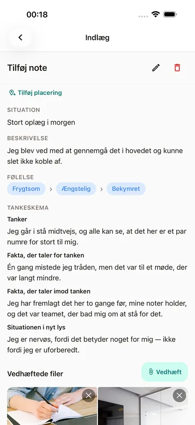 Et guidet tankeskema i BrightLog-dagbogen — situation, tanke og et mere fair andet blik
