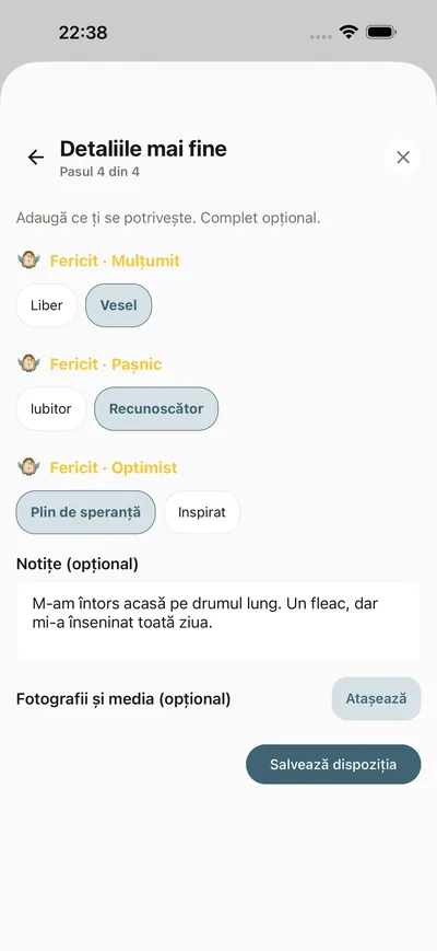 Check-in-ul zilnic de dispoziție din BrightLog — o însemnare din două atingeri care încape lejer în regula celor două minute