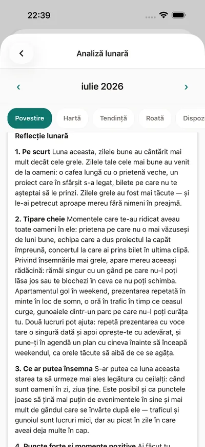 O analiză lunară în BrightLog — povestea lunii pe limba tuturor: dispoziții, tipare și o sugestie