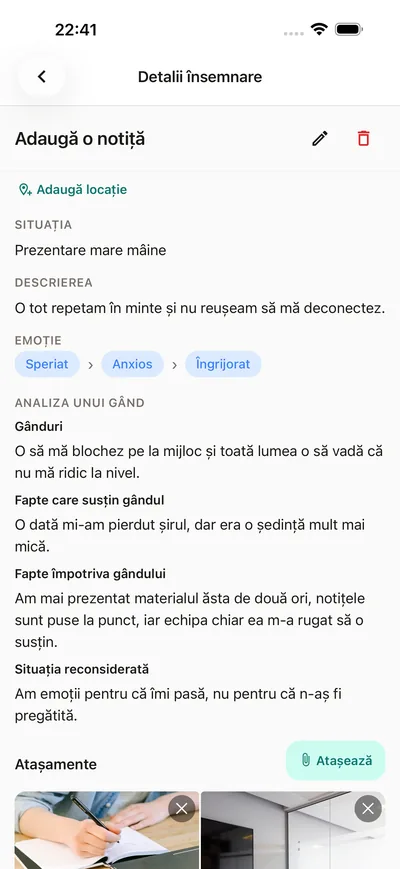 O analiză ghidată a unui gând în jurnalul BrightLog — situație, gând și o a doua privire mai dreaptă