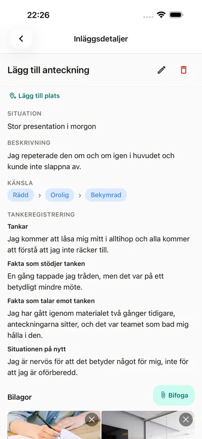 En guidad tankeregistrering i BrightLog-dagboken — situation, tanke och en rättvisare andra titt